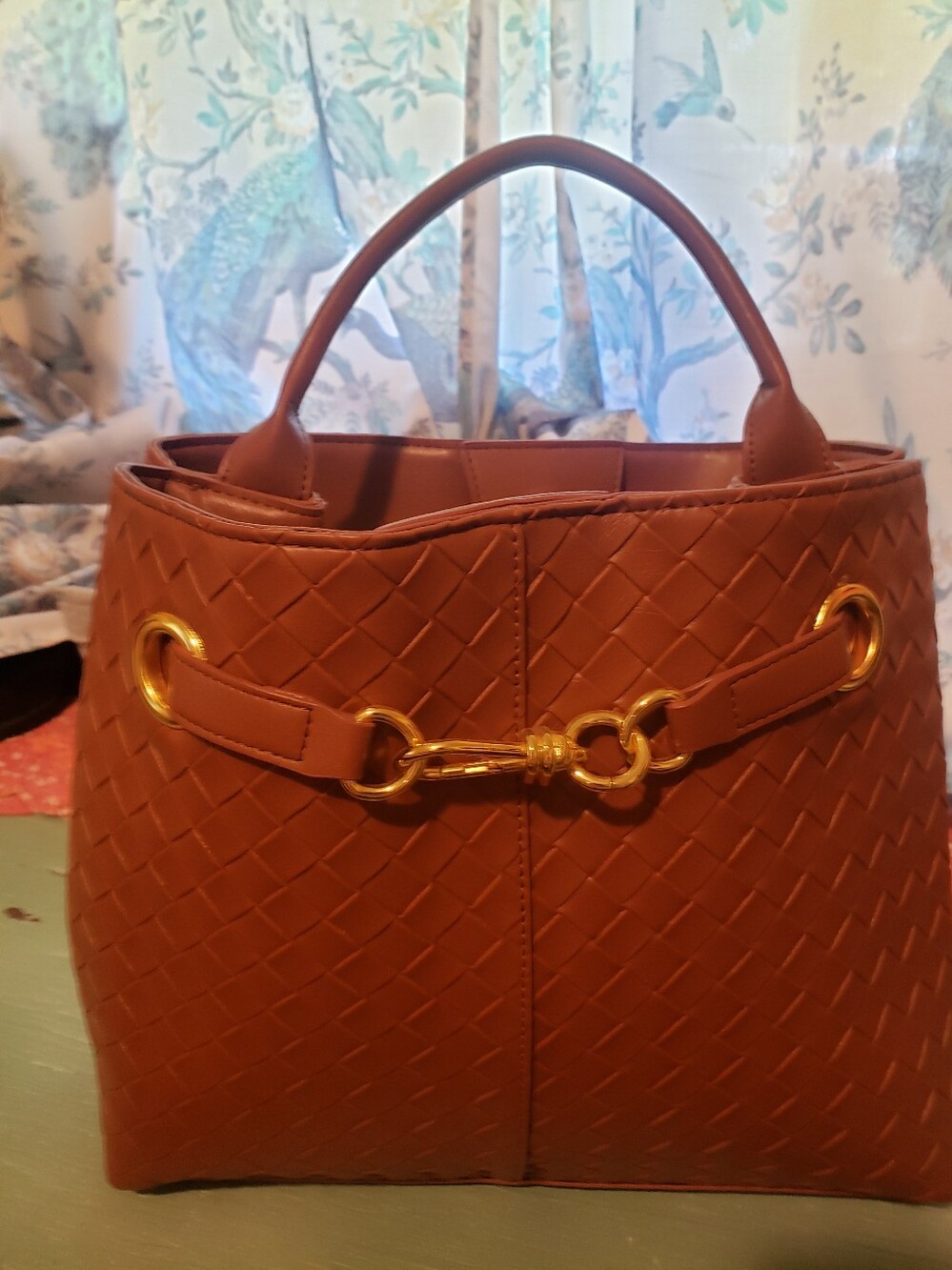Woven Shoulder Bag in Brown with Gold Tone Hardware-NWT